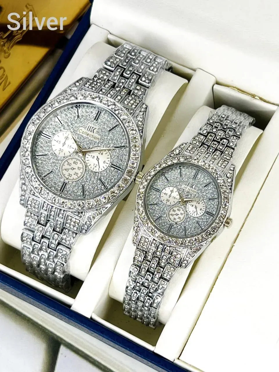 Golden Couple Watches with Diamond Stones for Couples
